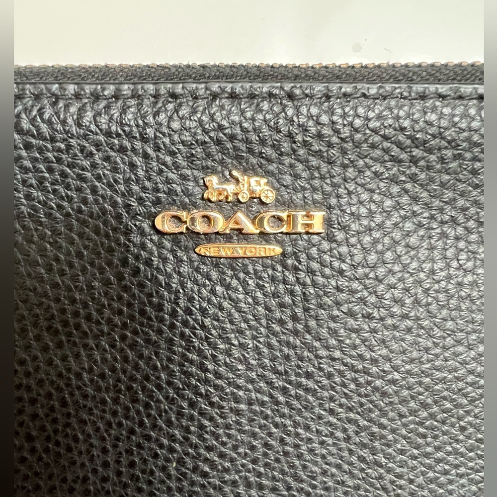 Coach Black Double Corner Zipper Pebbled Leather Wristlet - Picture 5 of 13